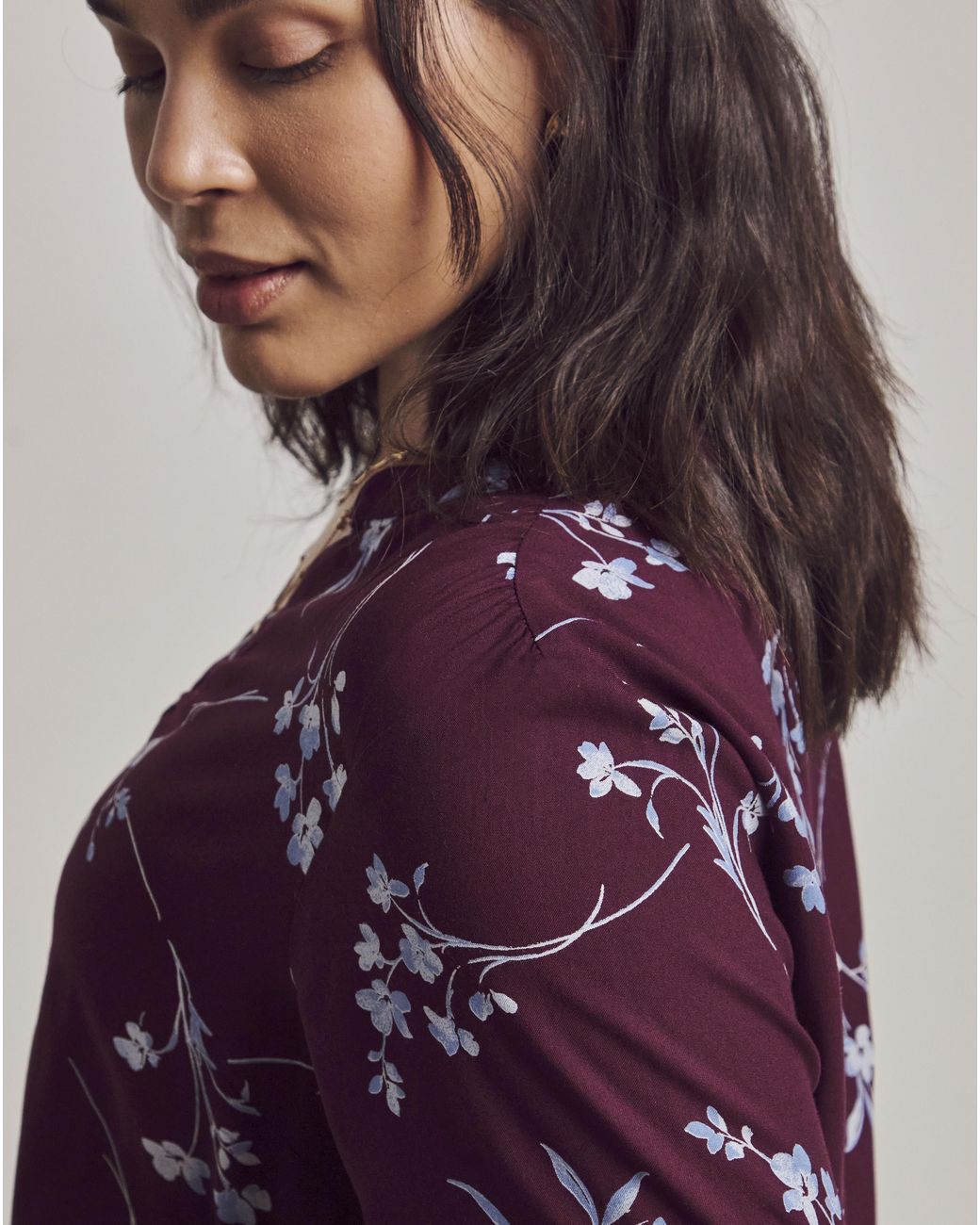 Julipa Purple Printed Button Down Peplum Blouse
