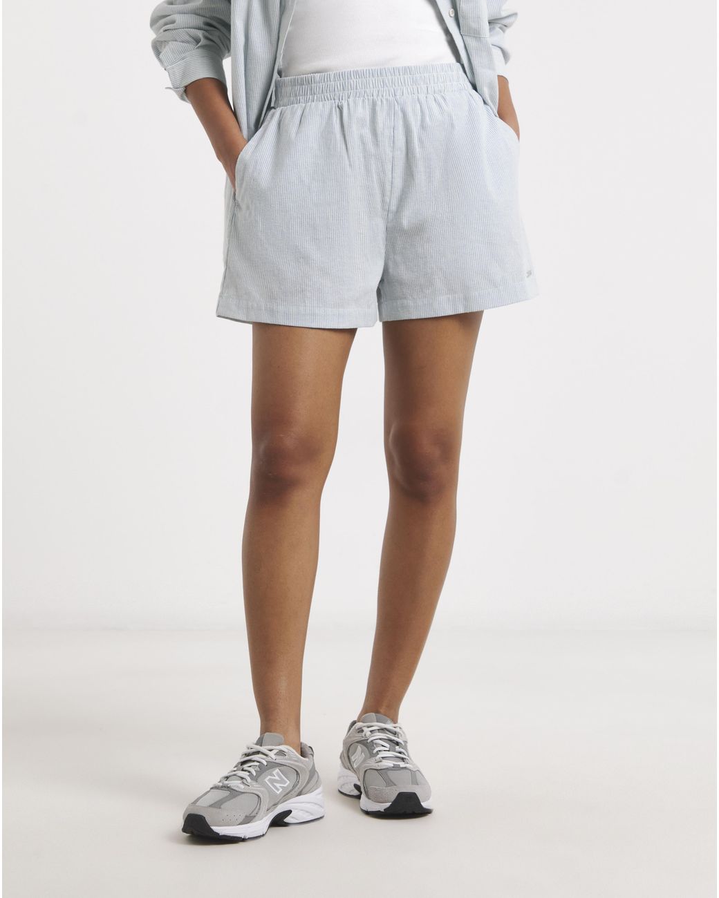 Gym King White Poplin Stripe Shorts