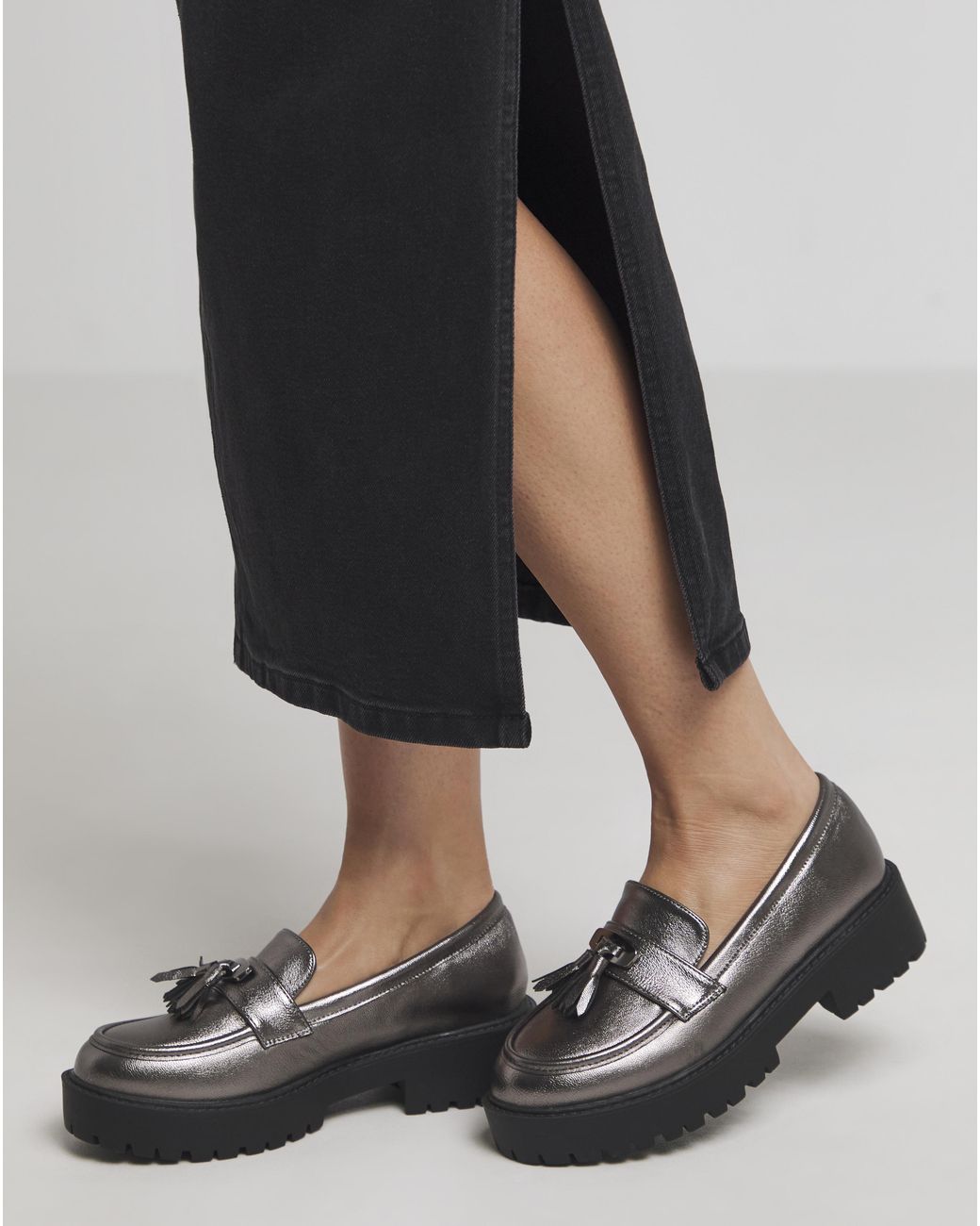 Simply Be Black Tassle Chunky Loafer Shoes Ex Wide Fit