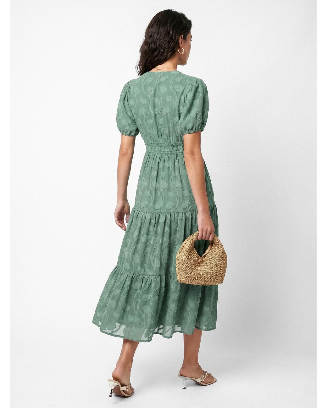 Lovedrobe Green Floral Burnout Midi Dress