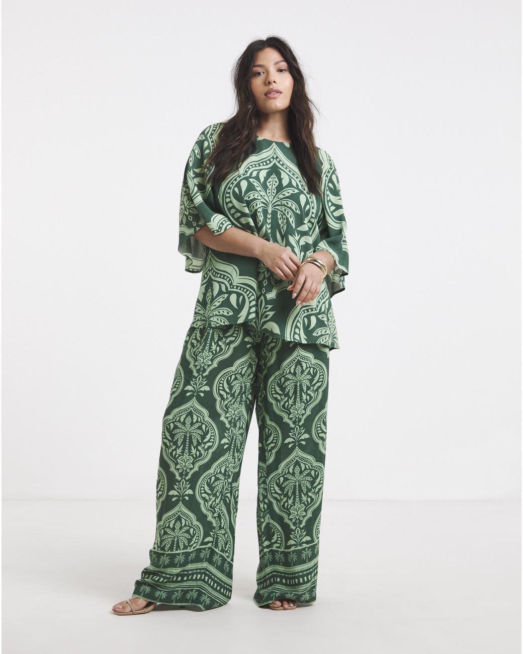 Joanna Hope Green Wide Leg Printed Trousers