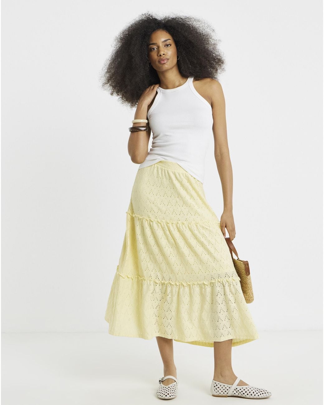 Vila Yellow High Waist Midi Skirt