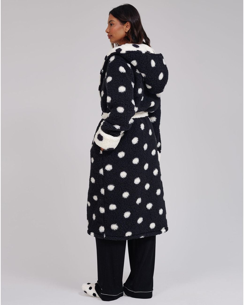 Loungeable Blue Polka Borg Midi Dressing Gown