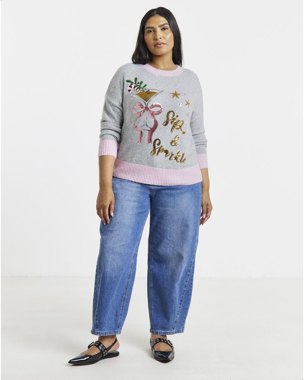 Simply Be Gray Sip & Sparkle Christmas Jumper