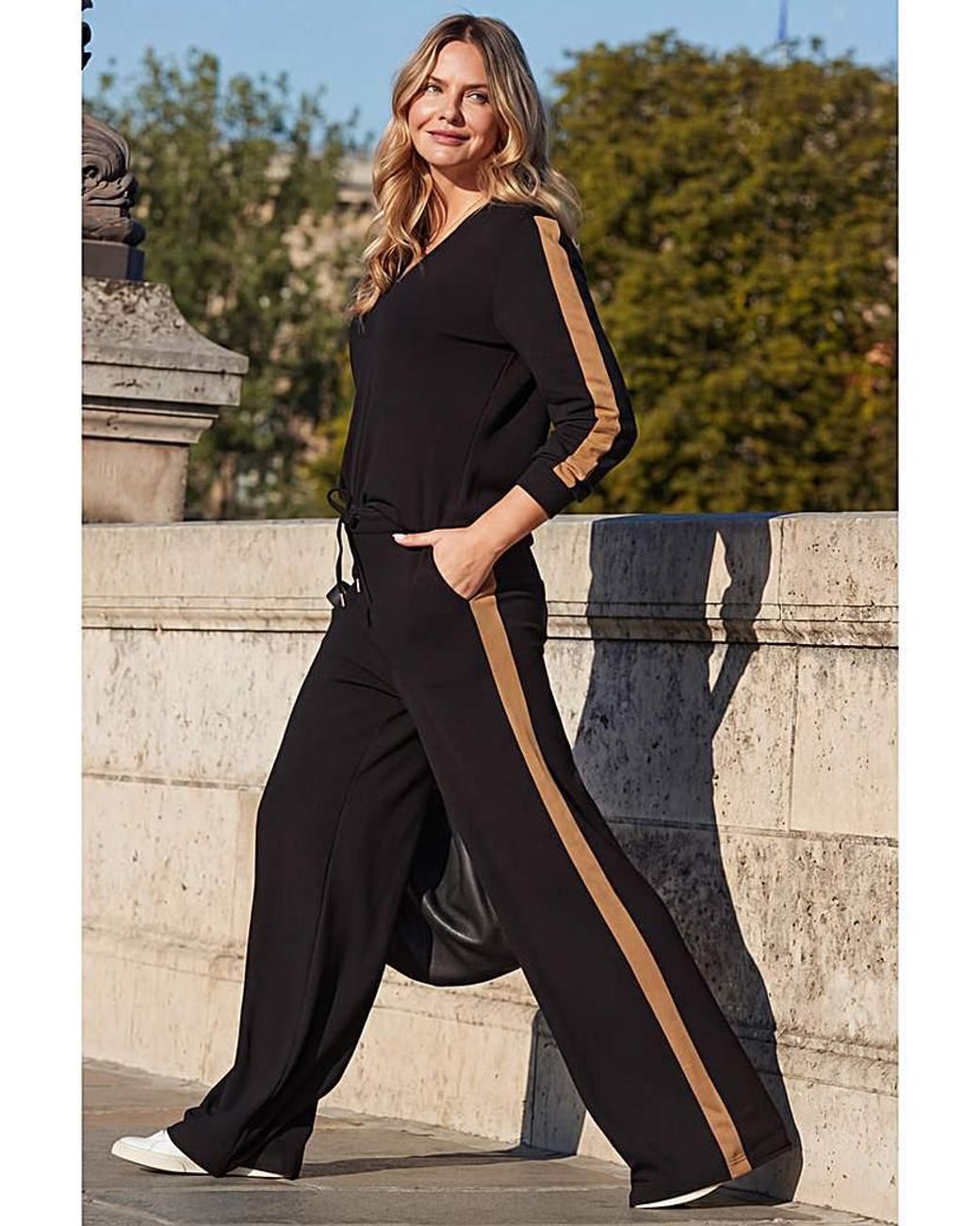 Sosandar Green Side Stripe Wide Leg Trouser