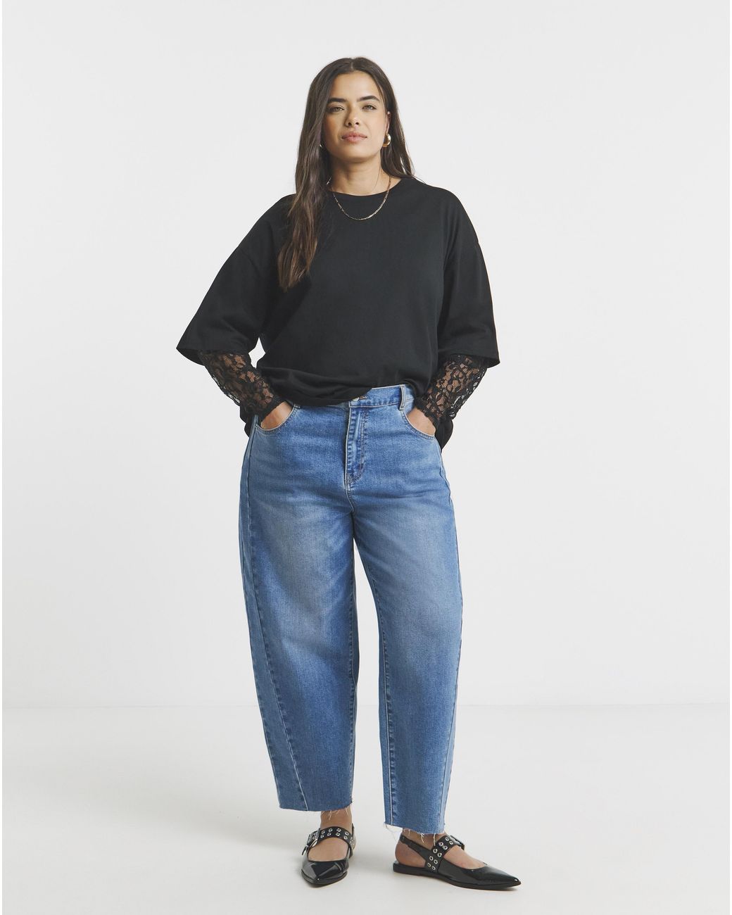 Simply Be Blue 1 Jersey T-Shirt With Lace