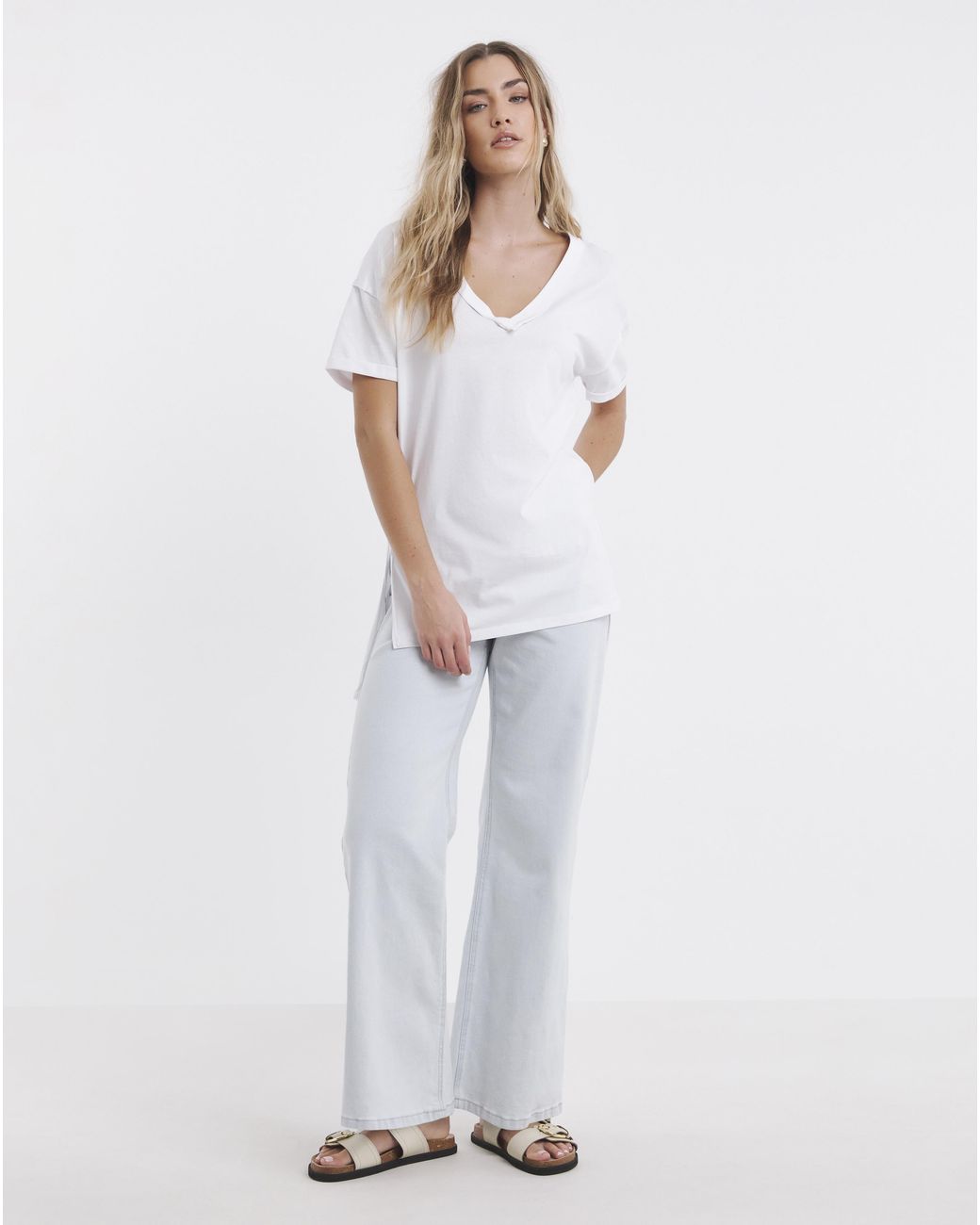 Simply Be White Oversized V Neck T-Shirt