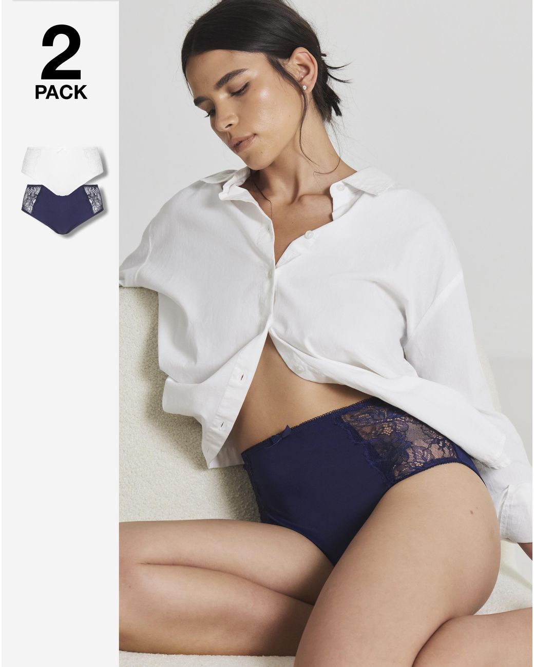 Pretty Secrets White 2 Pack Ella Lace Briefs