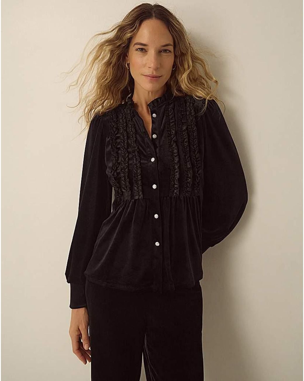 Monsoon Blue Ruby Ruffle Velvet Top