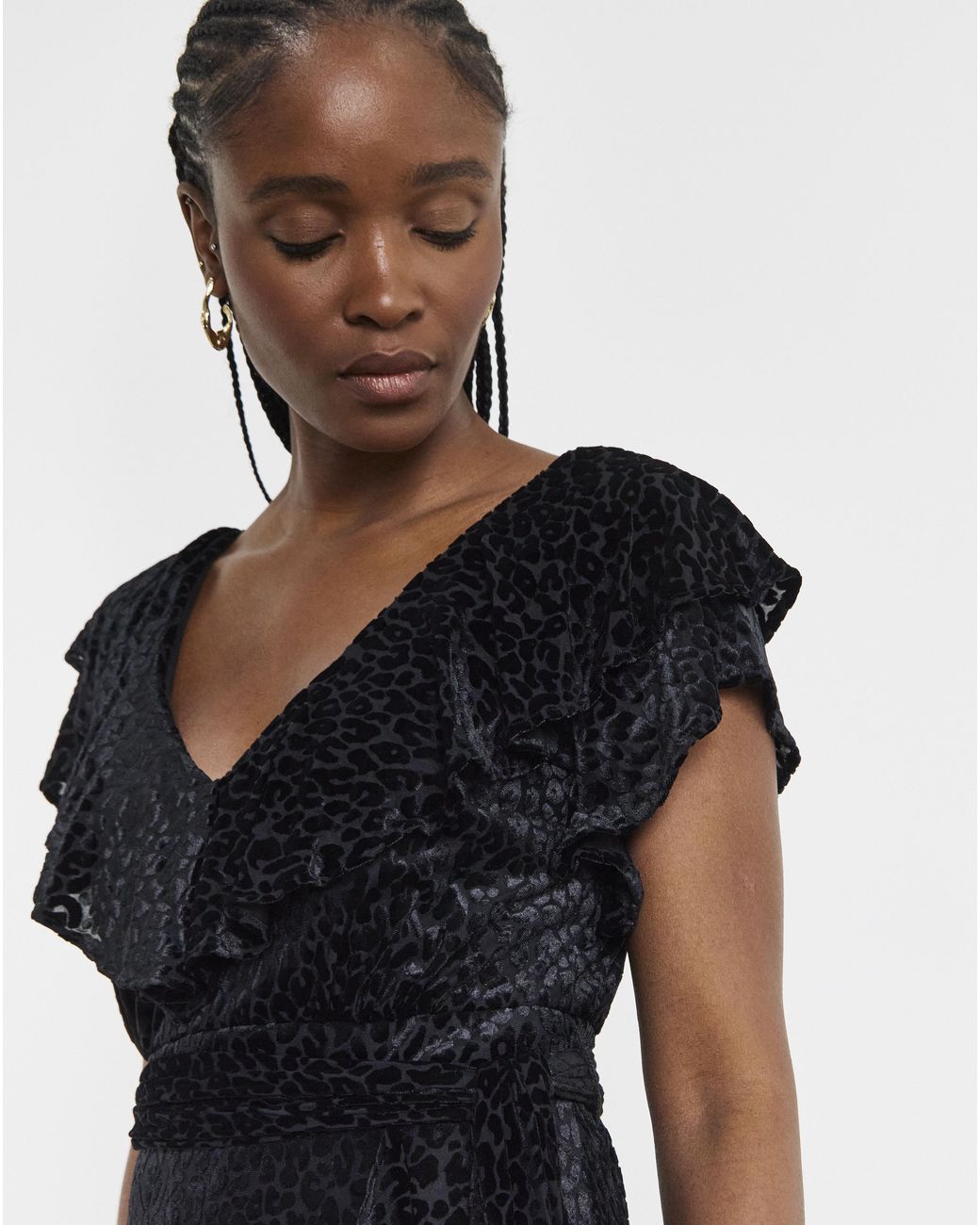 Joanna Hope Black Maxi Ruffle Burnout Dress