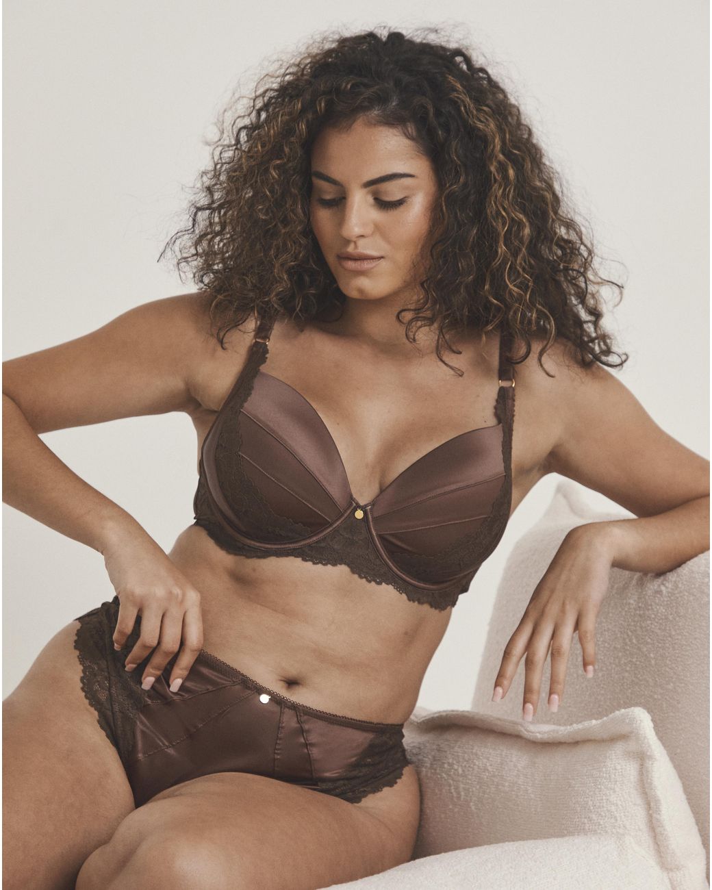 Pretty Secrets Brown Satin & Lace Full Cup Bra