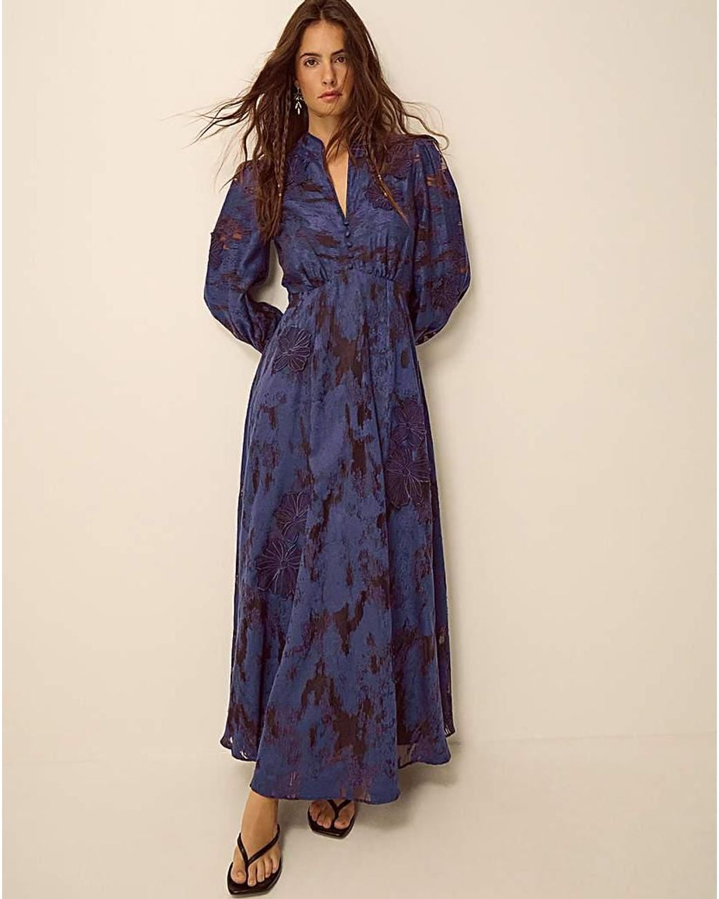 Monsoon Blue Glen Floral Jacquard Midi Dress