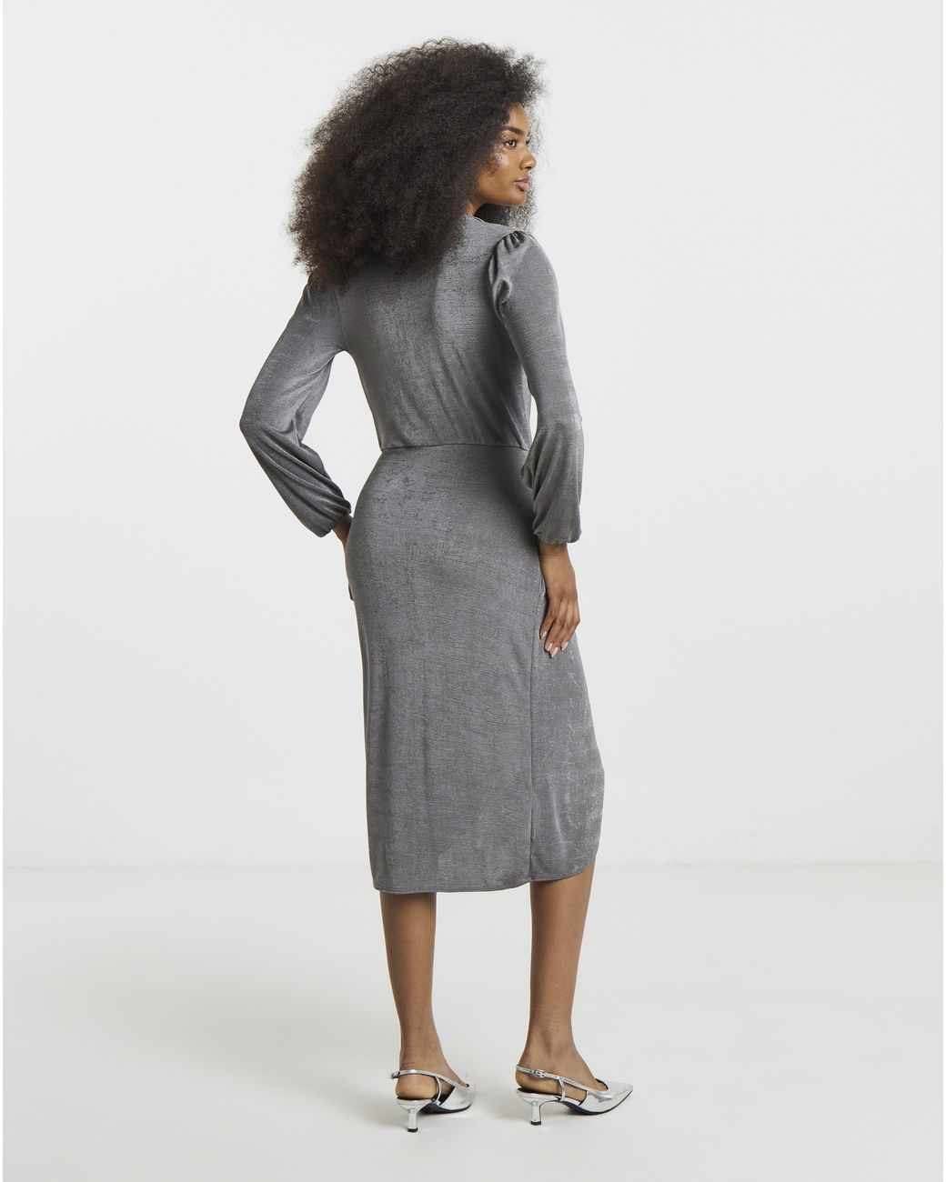 Simply Be Gray Slinky Wrap Front Midi Dress
