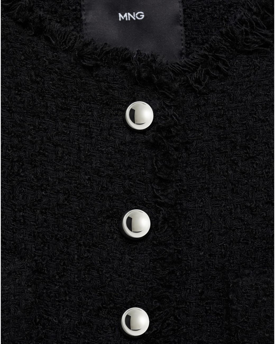 Mango Blue Tweed Jacket With Jewel Buttons