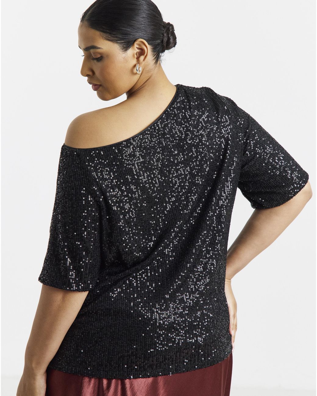 Simply Be Black Sequin Off The Shoulder