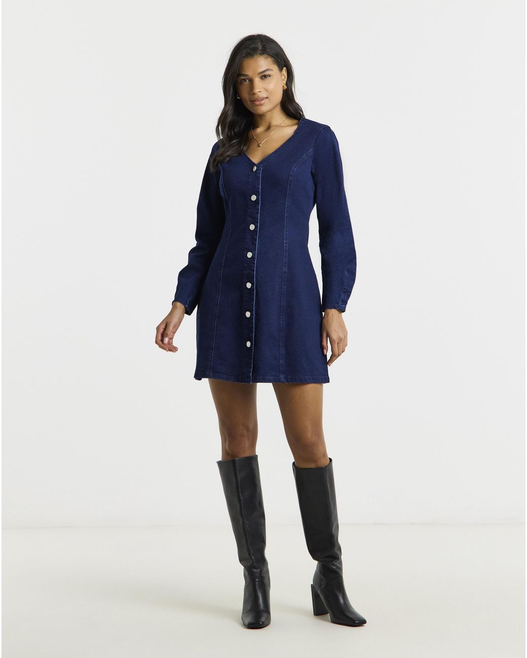 Simply Be Blue V Neck Mini Denim Dress