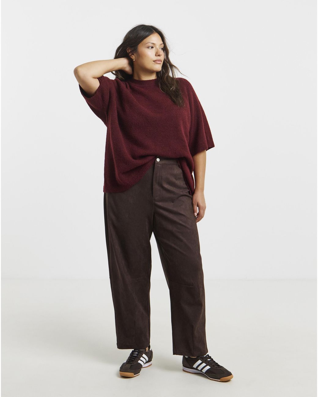 Simply Be Red Suedette Barrel Leg Trousers