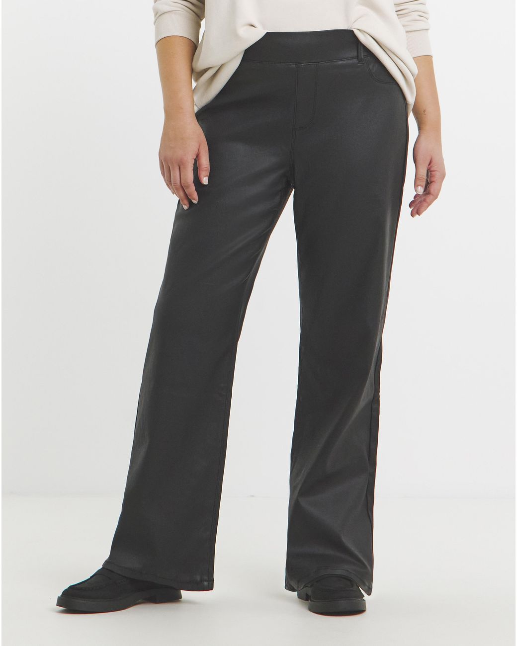 Simply Be White Coated Wide Leg Jeggings