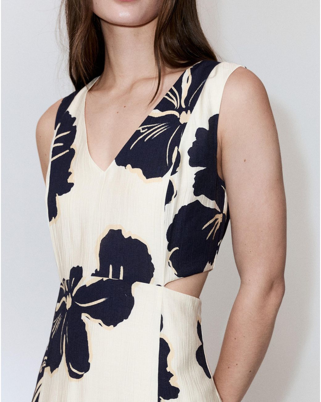 Mango White Floral Print Cut-Out Dress
