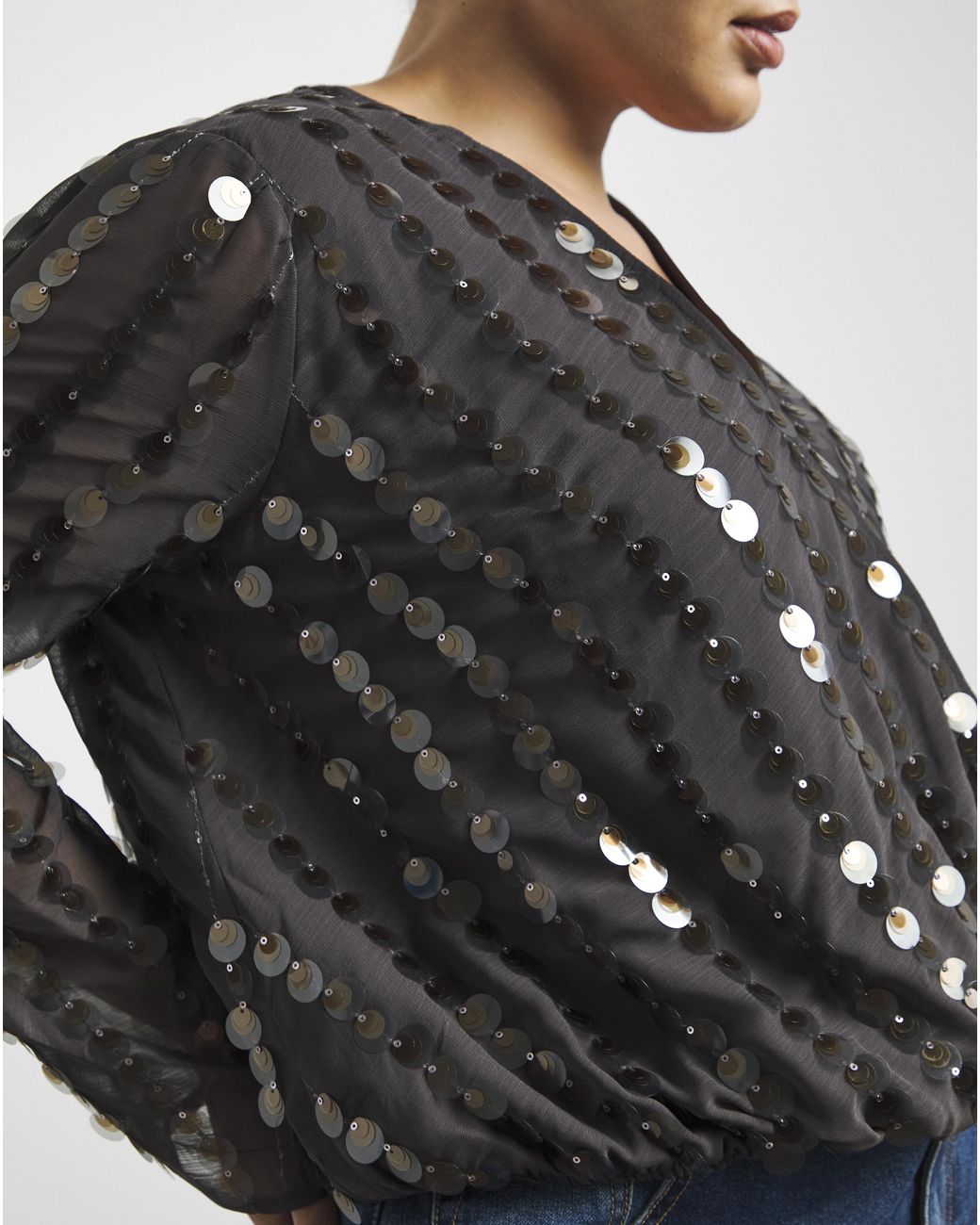 Joanna Hope Gray Sequin Bubble Hem Top