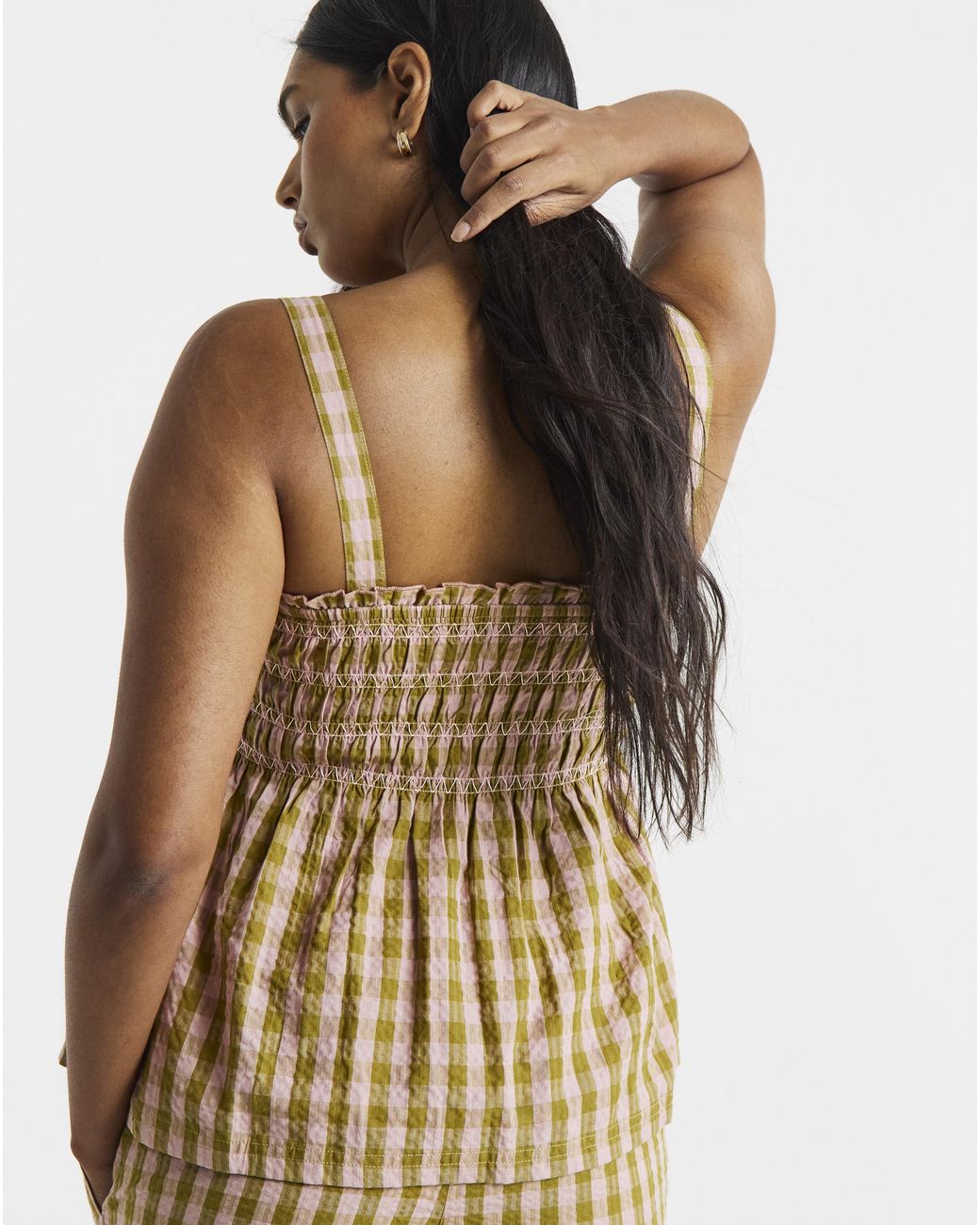 Simply Be Brown Gingham Shirred Detail Cami
