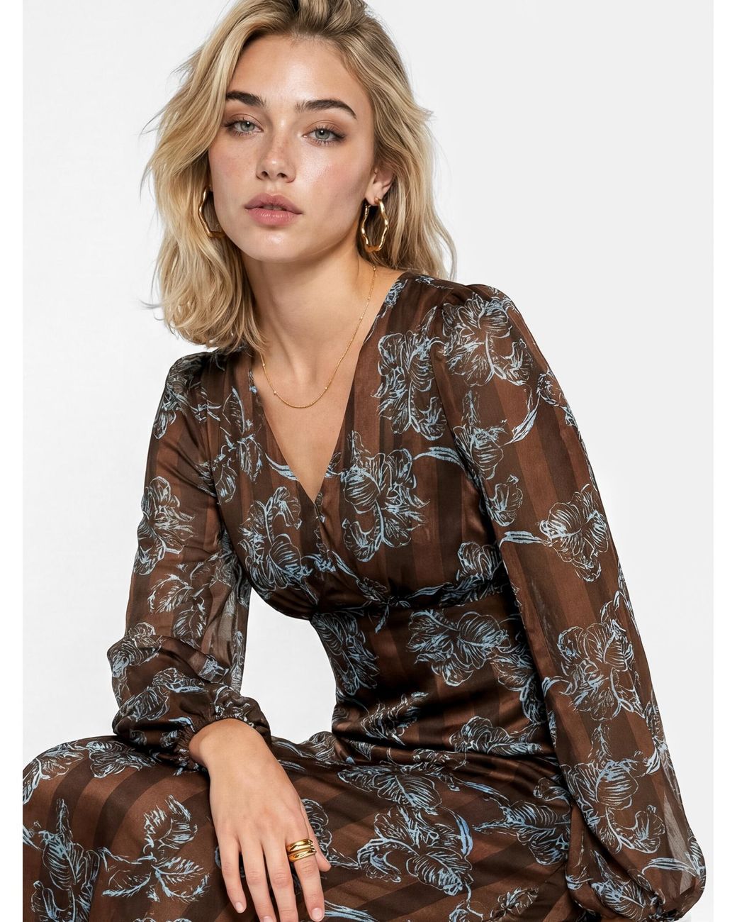 Lovedrobe Brown Floral Print Midaxi Dress