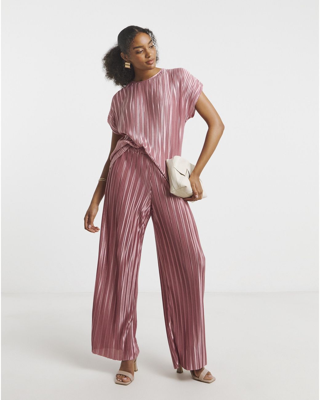 Joanna Hope Red Plisse Wide Leg Trousers