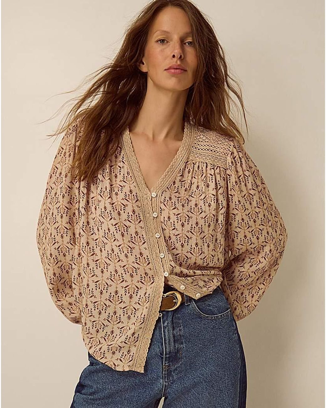 Monsoon Brown Clementine Lace Print Top