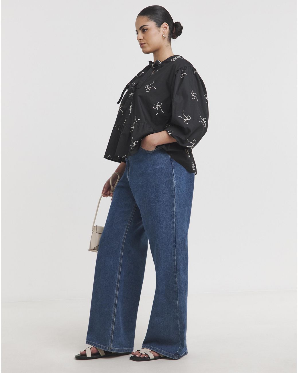 Simply Be Blue Embroidered Bow Front Blouse