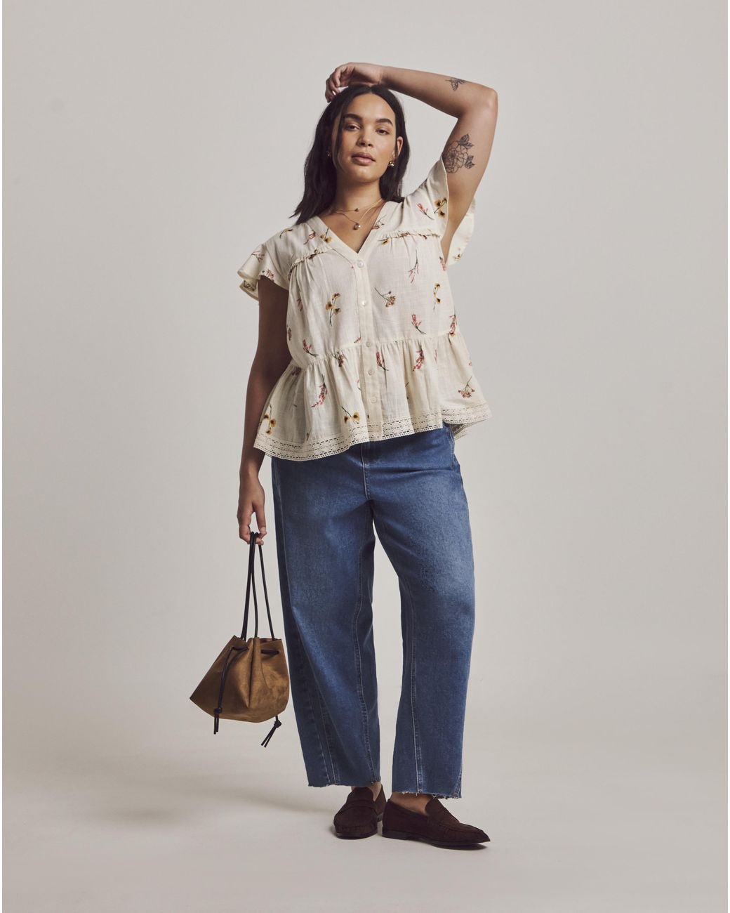 Julipa Brown Lace Trim Peplum Blouse