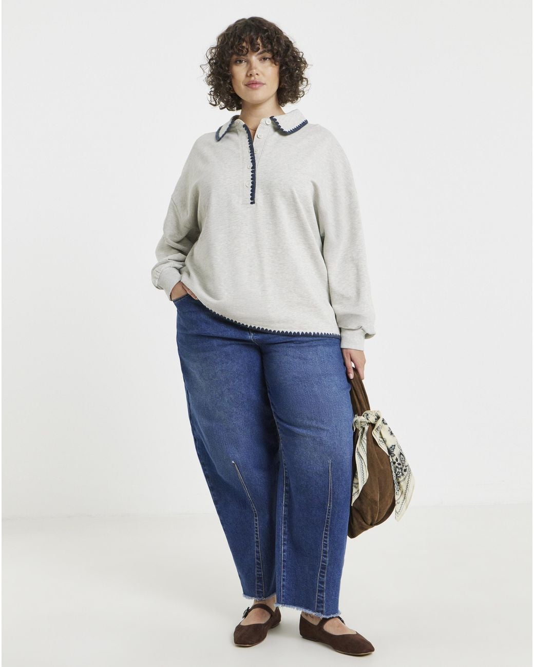 Simply Be Gray Whipstitch Ls Polo Sweat