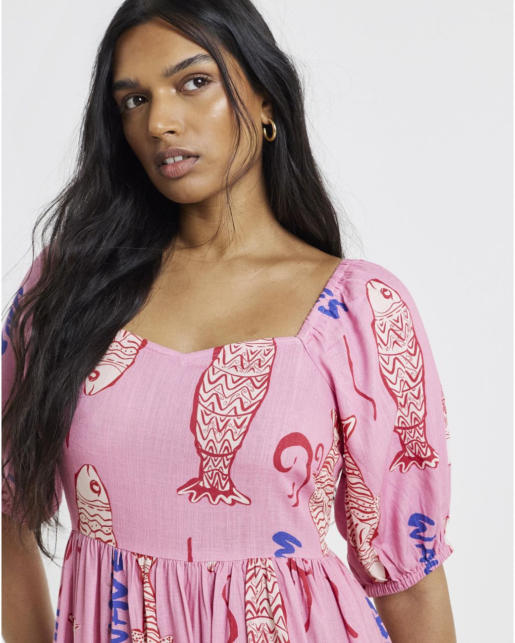 Simply Be Red Sardine Print Linen Midi Dress