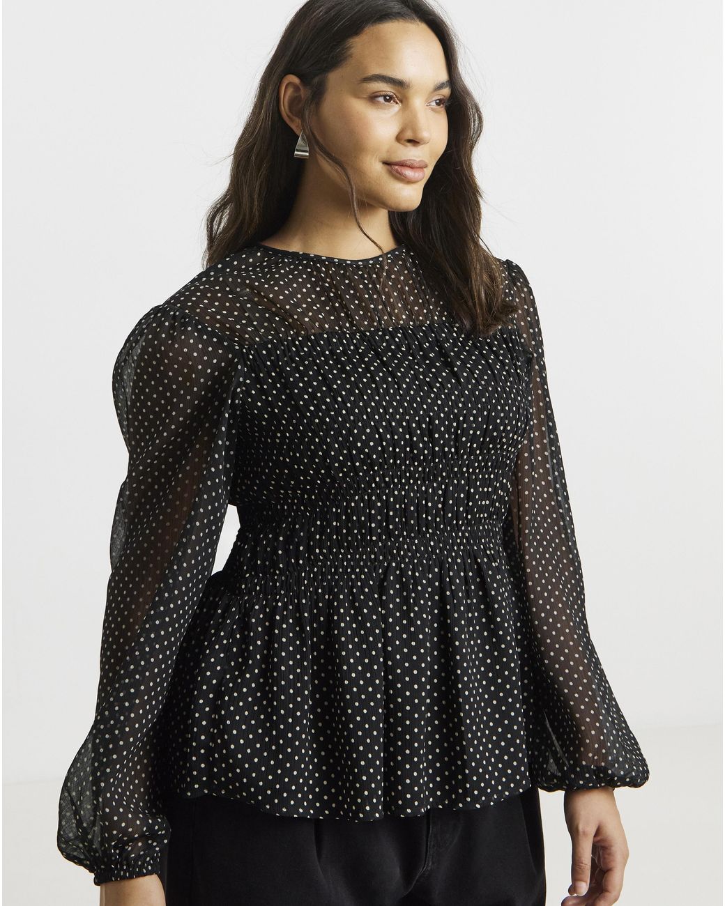Simply Be Black Georgette Spot Shirred Blouse