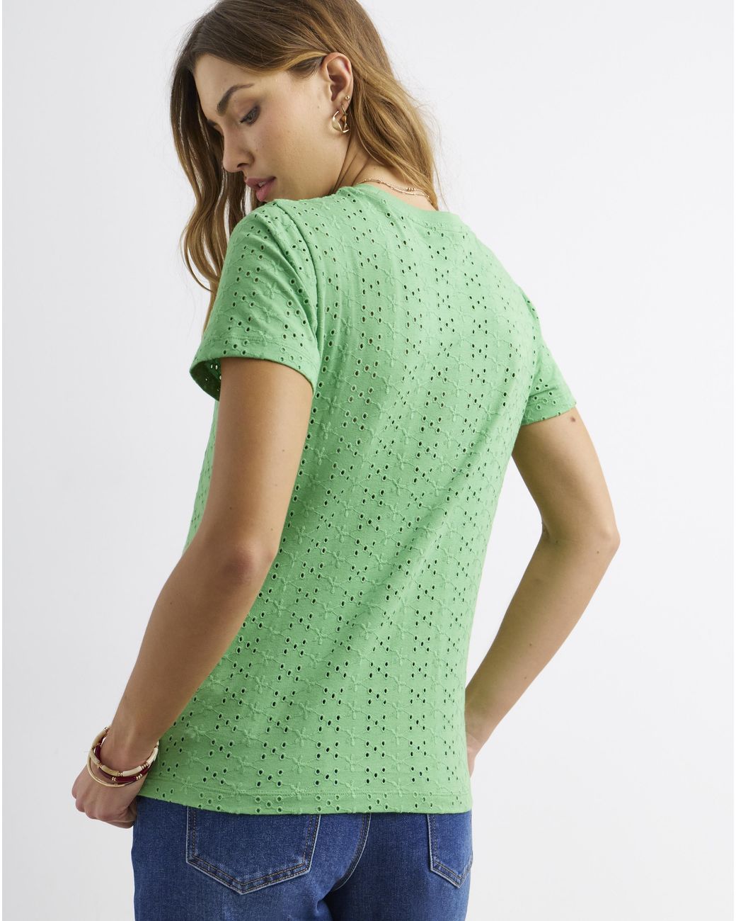 Simply Be Blue All Over Stretch Broderie T-Shirt