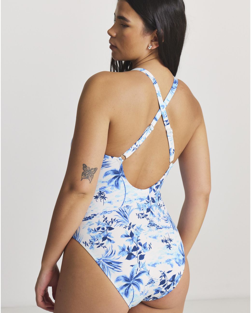 Figleaves Blue Lisbon Plunge Halterneck Swimsuit
