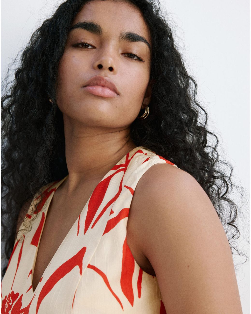 Mango Red Floral Print Cut-Out Dress