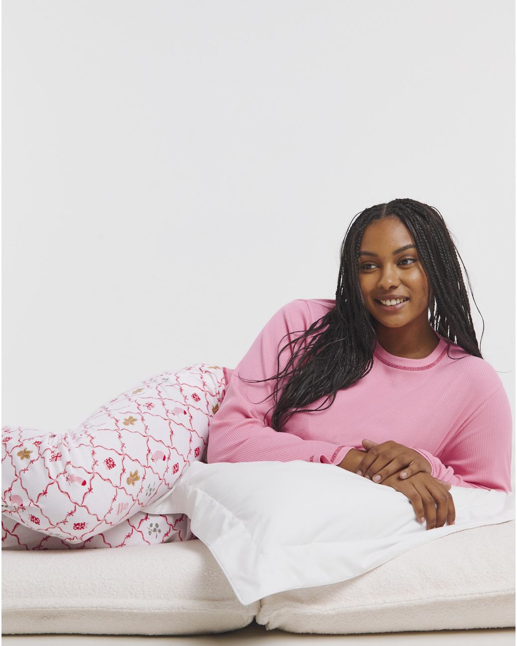 Simply Be Pink Christmas Ribbed 2 Pack Pj Sets