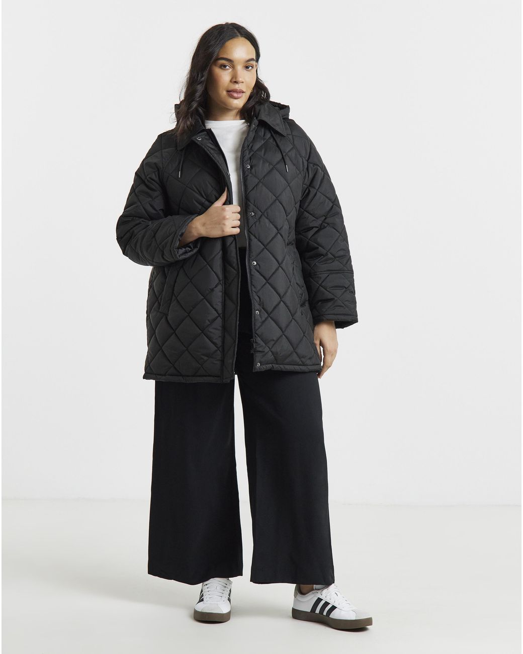 Simply Be Black Hooded Quilt Swing Coat