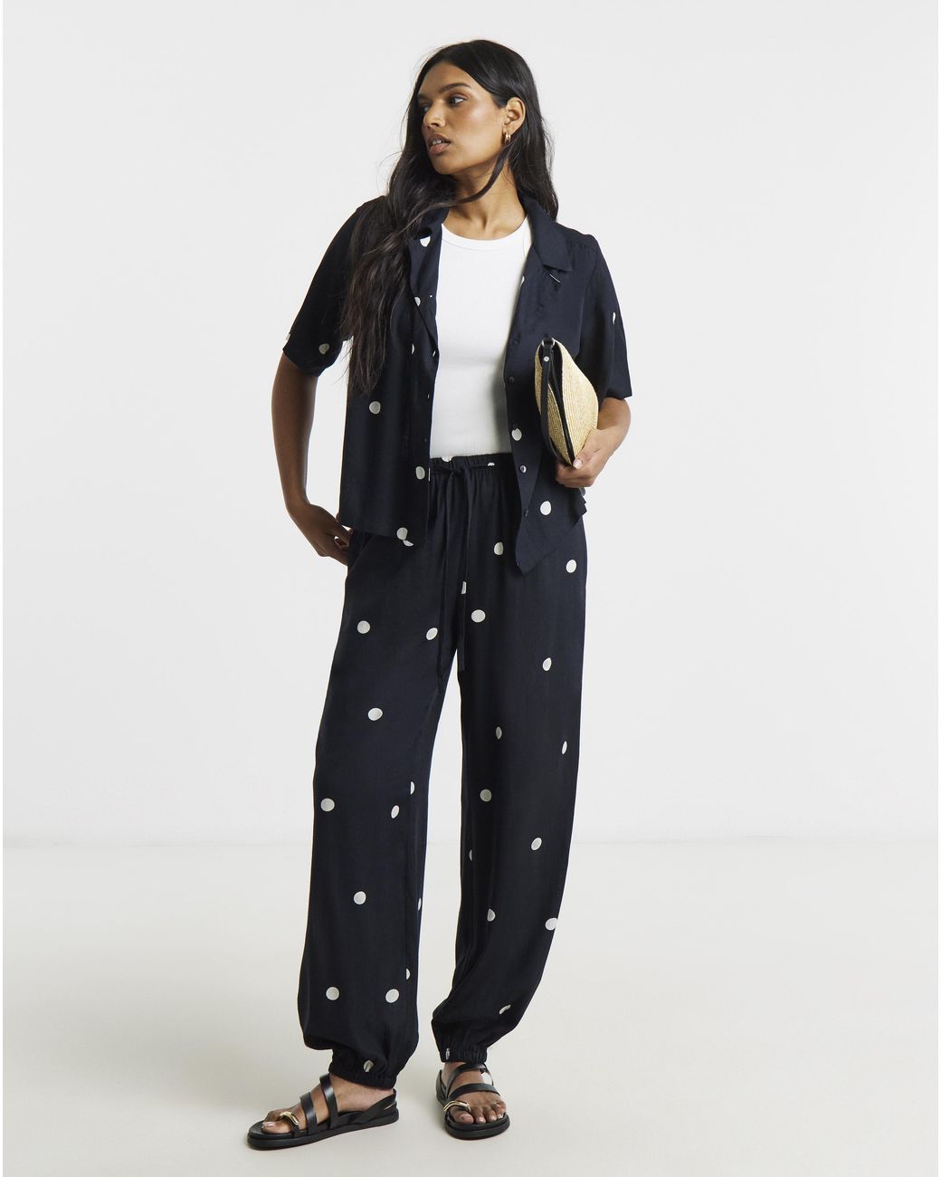 Simply Be Blue Tie Hem Linen Trouser