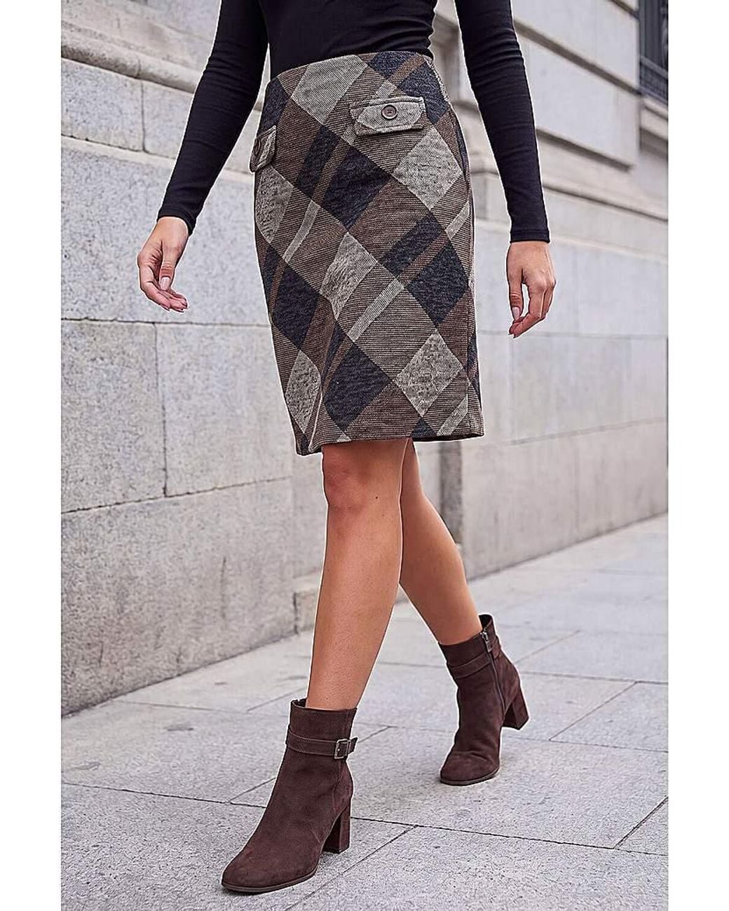Roman Gray Roman Button Check A-Line Skirt