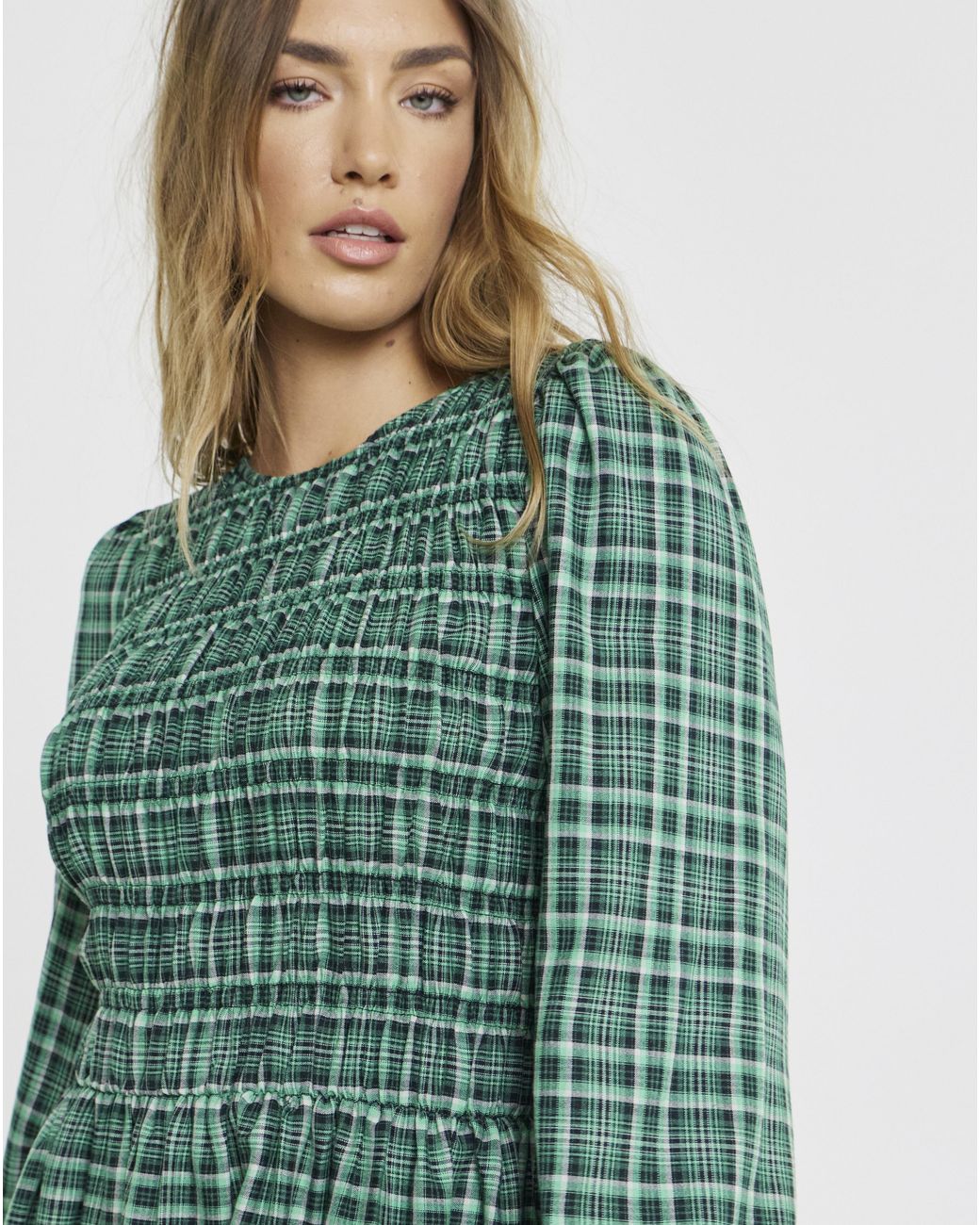 Simply Be Green Shirred Check Midi Dress