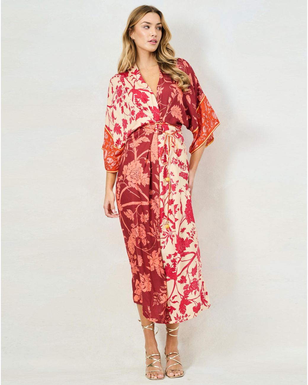 Hope & Ivy Red Salma Kimono Dress