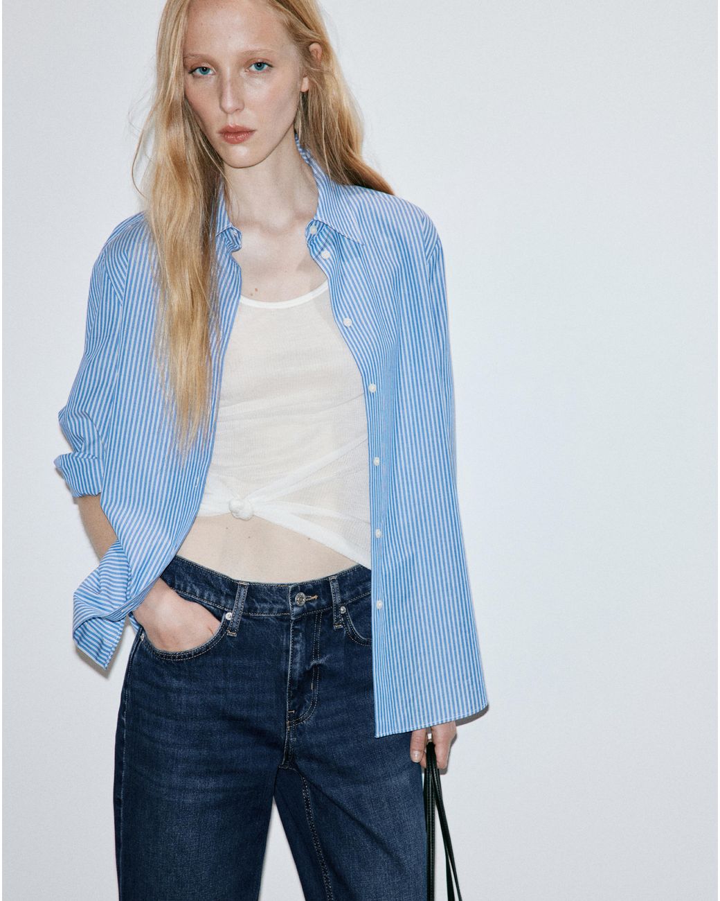 Mango Blue Mid Rise Straight Jeans