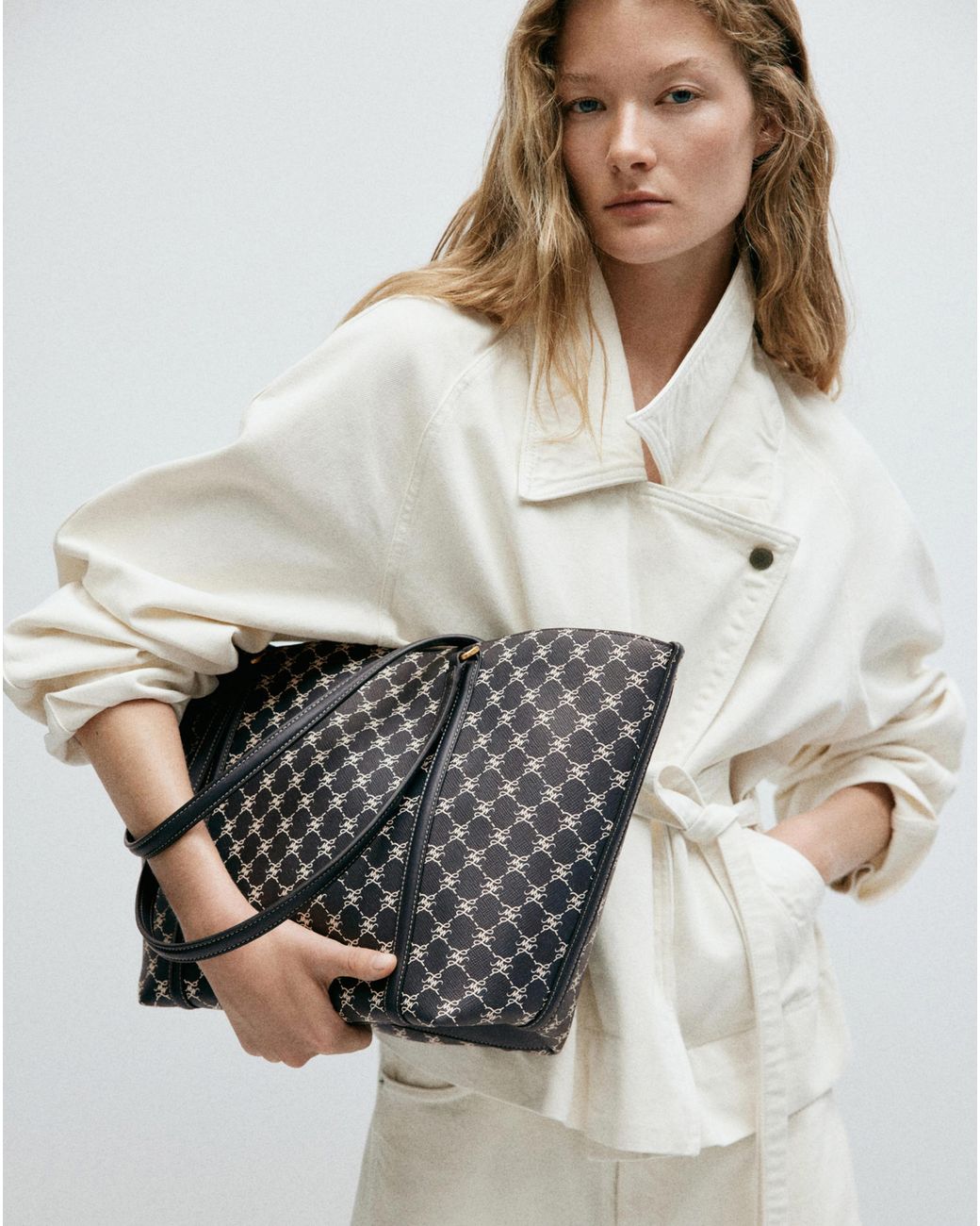 Mango Gray Printed Logo Shopper Bag