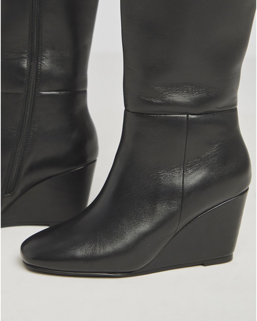 Simply Be White Wedge Leather Boots Wide Fit