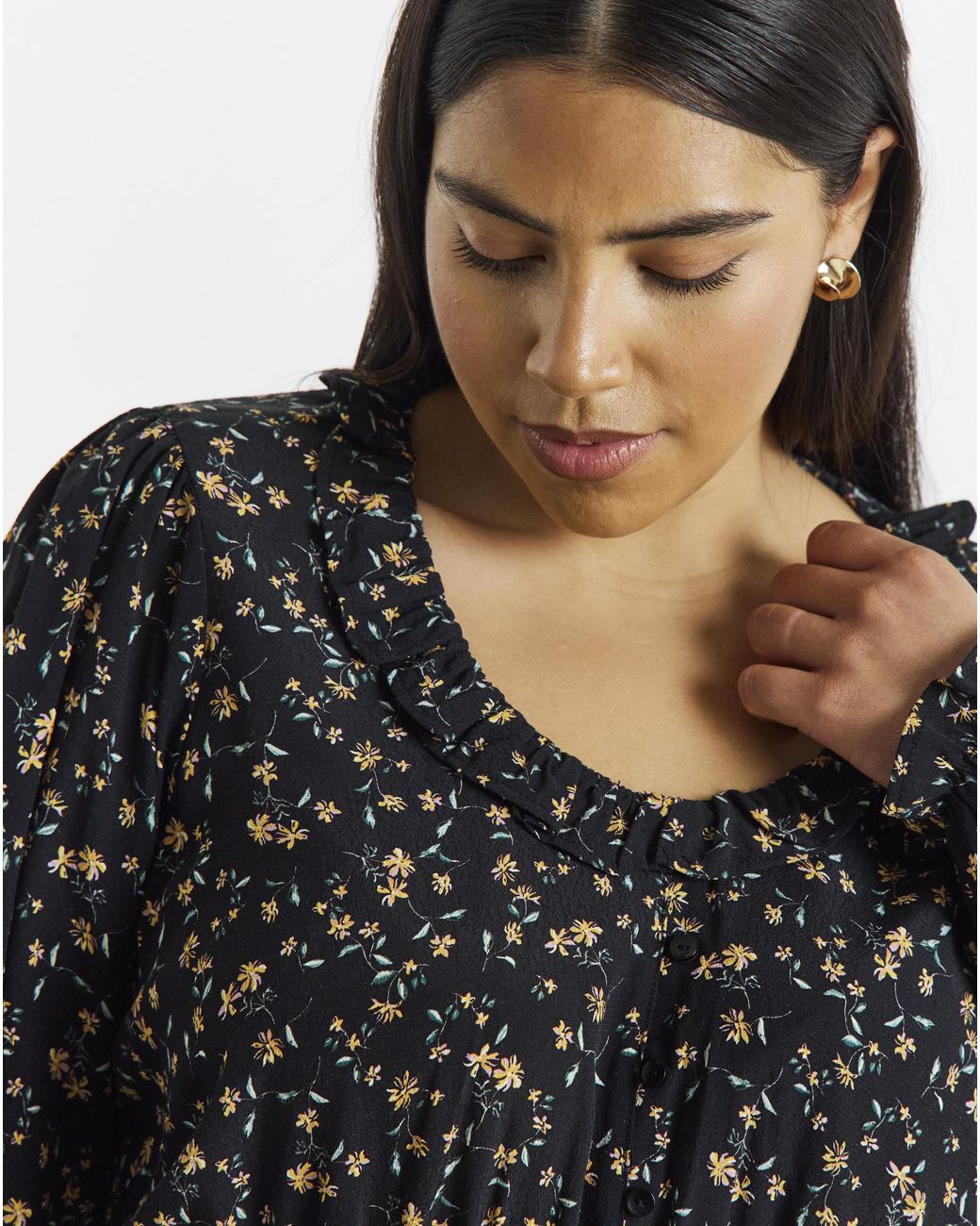 Simply Be Black Frill Neck Detail Midi Dress