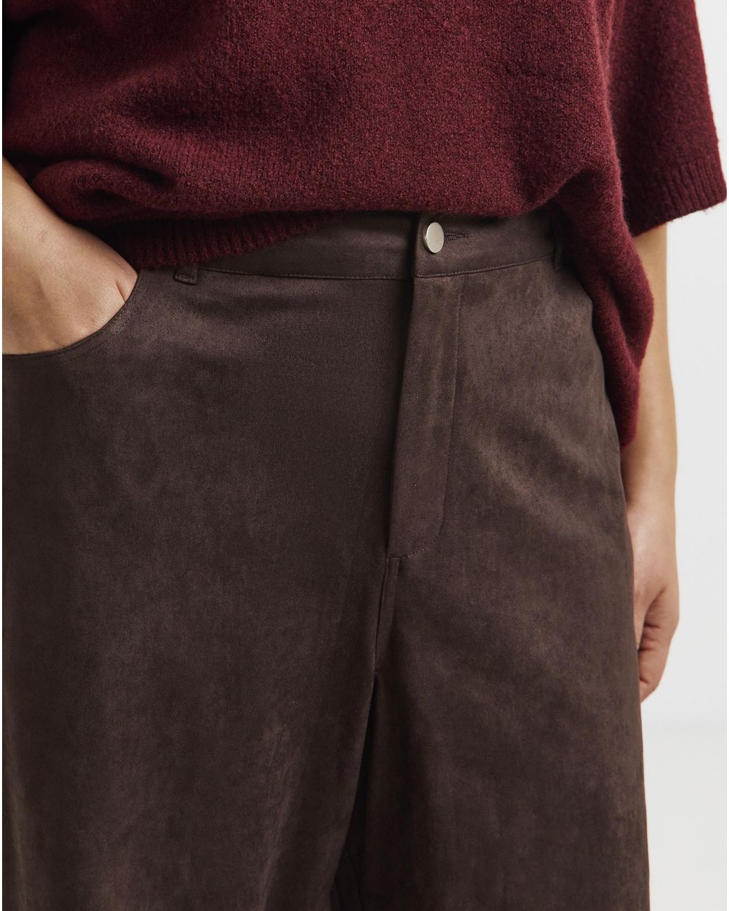 Simply Be Red Suedette Barrel Leg Trousers
