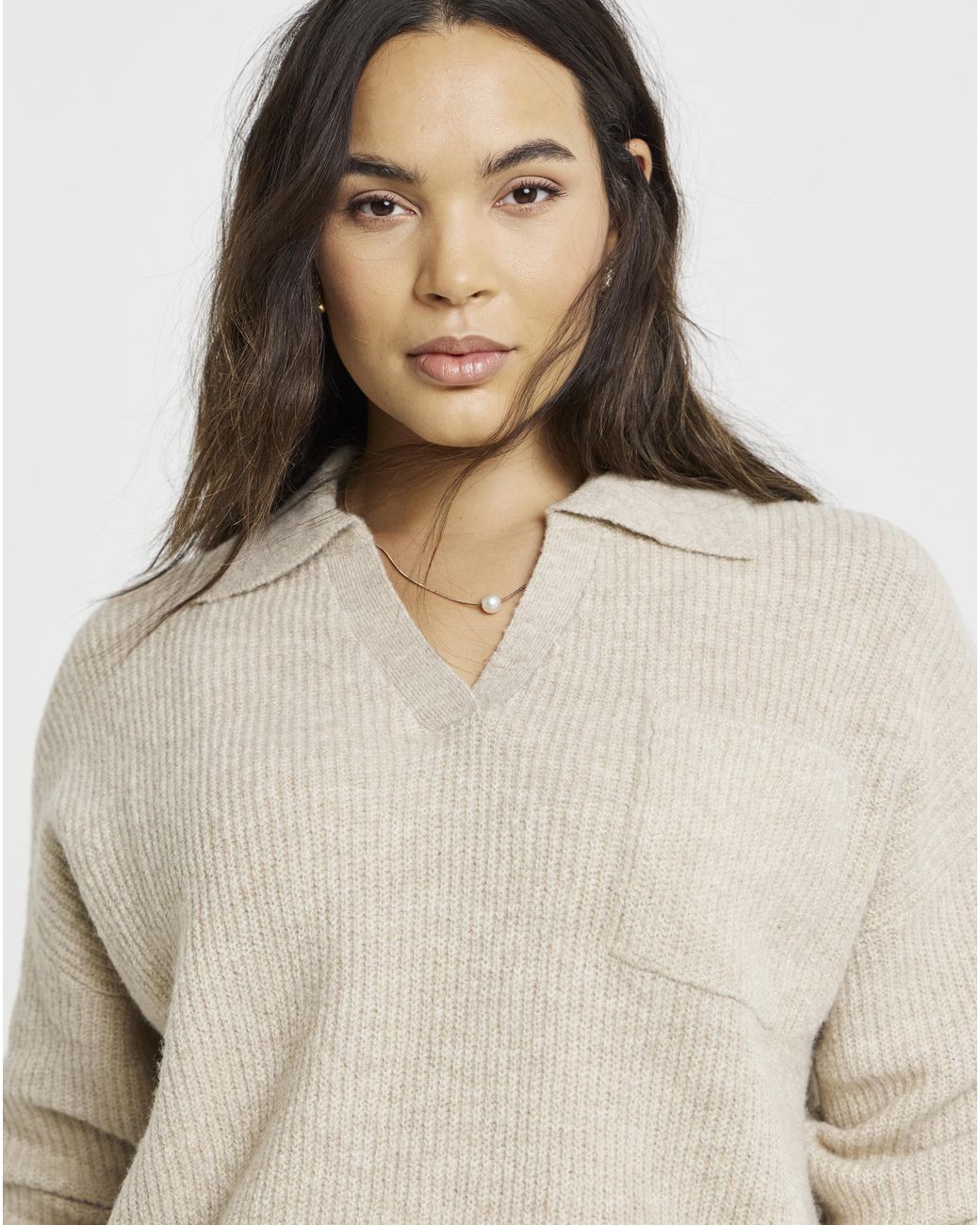 Simply Be Natural V-Neck Collared Jumper
