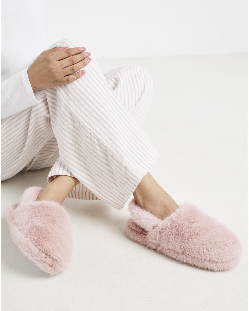 Simply Be Pink Fluffy Slingback Slipper Extra Wide