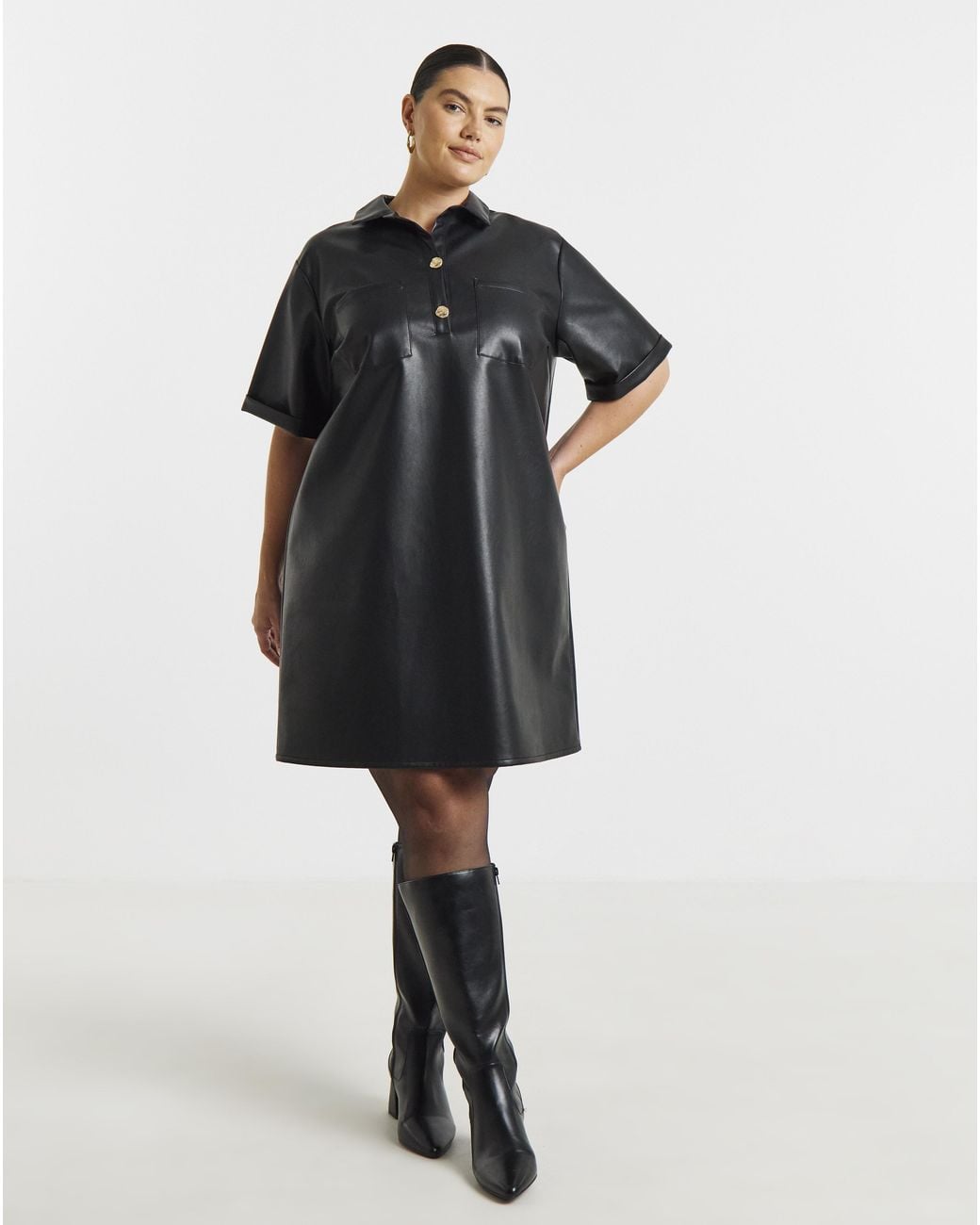Simply Be Black Pu Shirt Dress